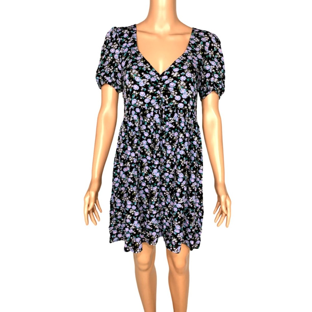 BP. Nordstrom's Babydoll Mini Dress Black Purple Adora Floral Women's S